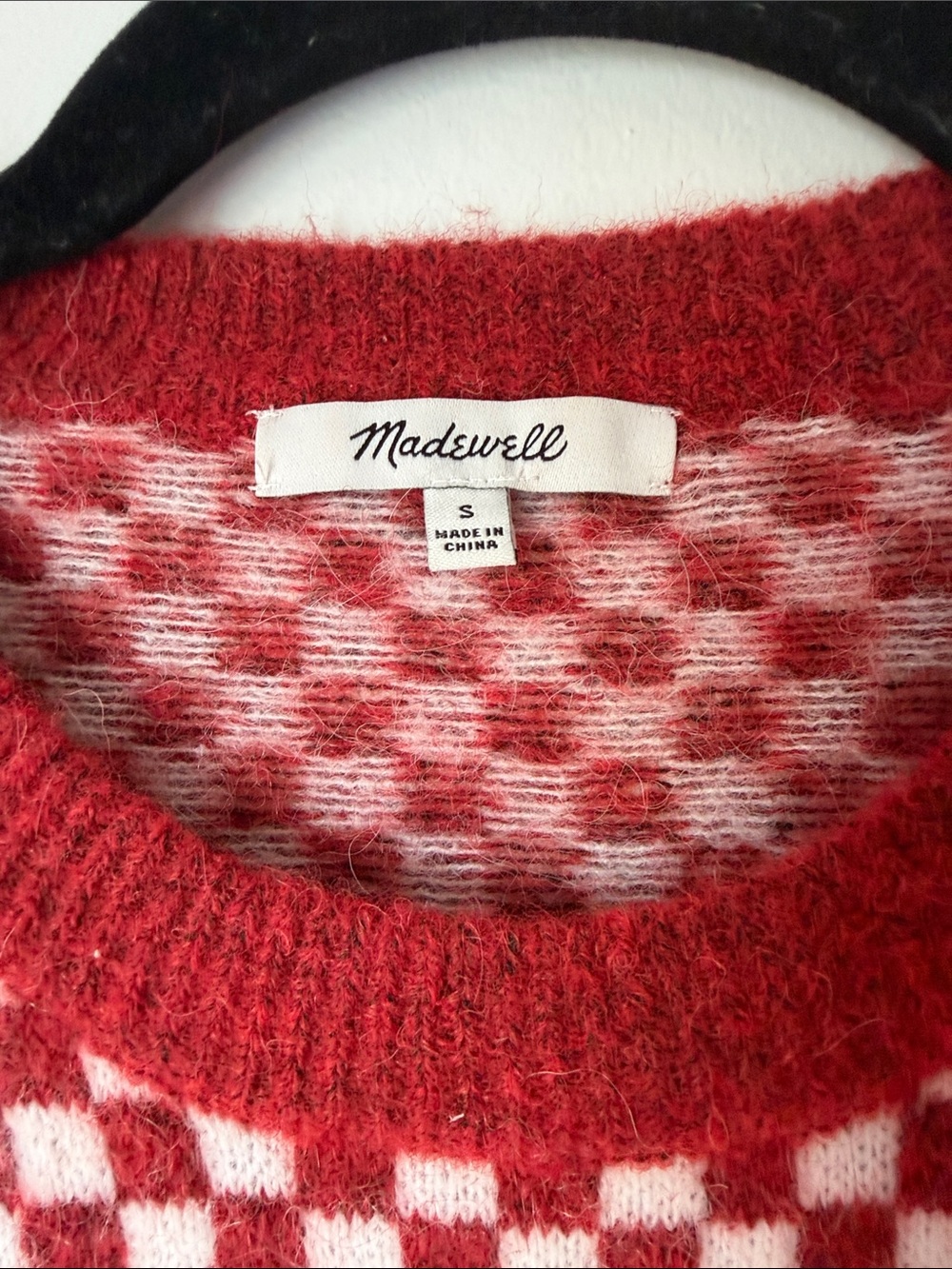 Checkerboard Crewneck Sweater - Red & White - Picture 2 of 5